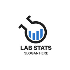 Lab stats logo concept sin simple style. Chemical tube and bar graphic vector illustration. Creative logo design.