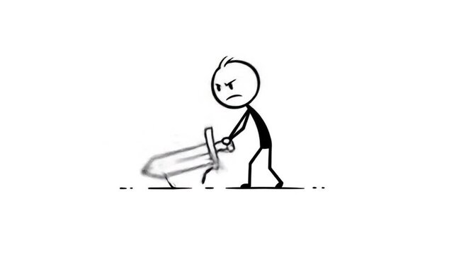 Stick figure warrior with sword illustration