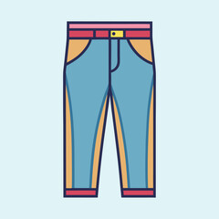 Cartoon trousers with colorful outlines and accessories on a light background
