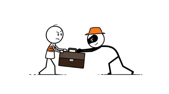 Stick figure robbery scene cartoon animation