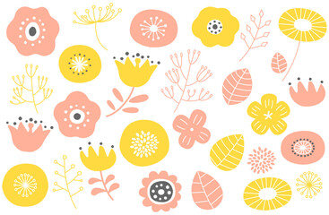 北欧風ボタニカルあしらいベクターイラスト ピンク&times;黄色