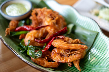 Fried prawn served on plate