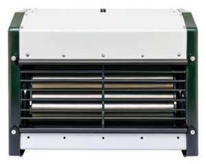 Industrial electric heater with multiple roller heating elements on a transparent background