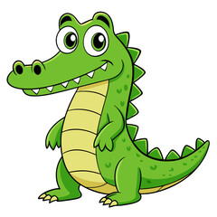 Happy green crocodile cartoon character, standing on two legs, smiling broadly, and showing its cute teeth. generative AI
