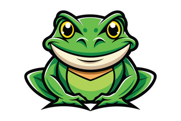 Cheerful green frog smiles sweetly showing its delightful expression, a vibrant cartoon character