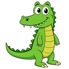Naklejka premium A cheerful green crocodile, standing and smiling confidently, is captured in a charming illustration, inviting a sense of whimsy. generative AI