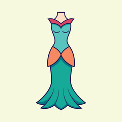 Elegant Teal Gown with Coral Accents, a Fashionable Vector Illustration