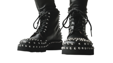 Studded punk rock ankle boots, Transparent background, PNG file