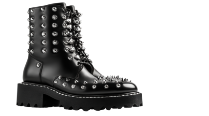 Studded punk rock ankle boots, Transparent background, PNG file