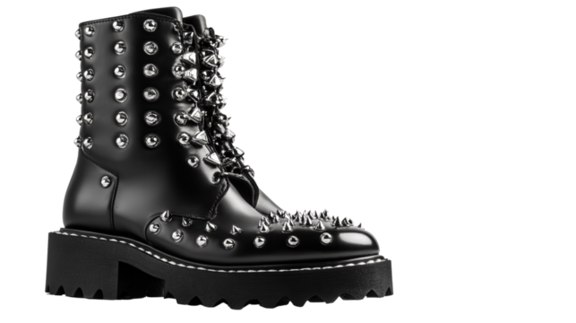 Studded punk rock ankle boots, Transparent background, PNG file