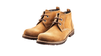 Suede desert boots in tan color, Transparent background, PNG file