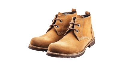 Suede desert boots in tan color, Transparent background, PNG file