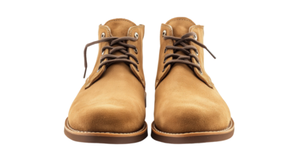 Suede desert boots in tan color, Transparent background, PNG file