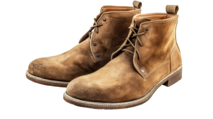 Suede desert boots in tan color, Transparent background, PNG file