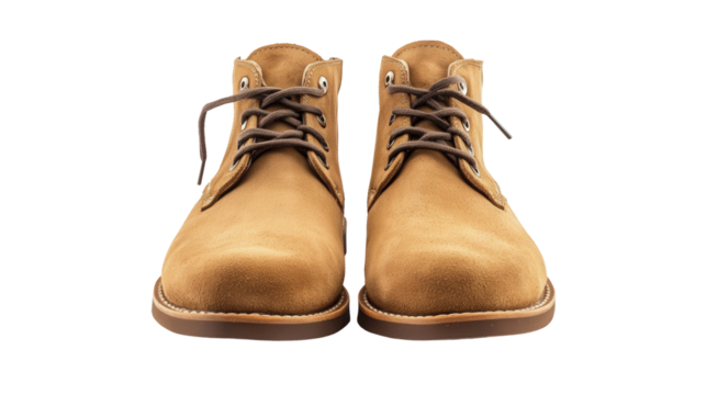 Suede desert boots in tan color, Transparent background, PNG file