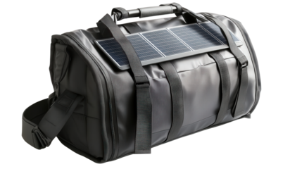 Tech-savvy travel bag with solar panel Transparent background, PNG file