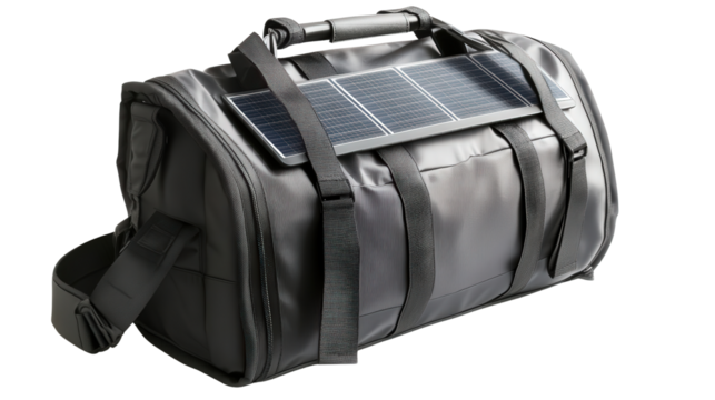 Tech-savvy travel bag with solar panel Transparent background, PNG file - Powered by Adobe