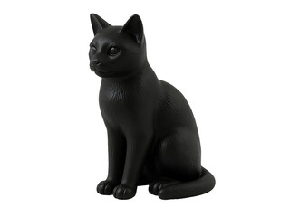 3D Black Cat Sitting in Alert Pose for Halloween and Pet Design – Isolated on Transparent Background