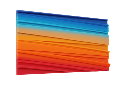 An abstract art piece with blurred diagonal lines, a smooth color gradient from cool blues to warm oranges and reds, clear contours, isolated on a transparent background with copy space, concept