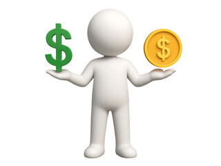 3D Dollar Balance Character for Finance and Investment Concepts – Isolated on Transparent Background
