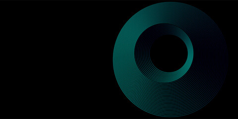 abstract circles lines pattern round frame colorful blue green light isolated on black background. Vector illustration in concept digital, technology, modern, science.