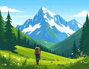 Hikers view of a majestic mountain range
