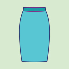 Stylized turquoise pencil skirt with purple waistband on light green background