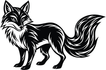 The fox stands elegantly in an artistic monochrome style, showcasing a beautifully detailed pattern