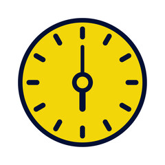 Flat Yellow and Navy Analog Clock Icon Showing 6 PM
