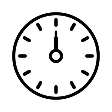 Black and White Flat Analog Clock Icon Showing 12 O&rsquo;Clock
