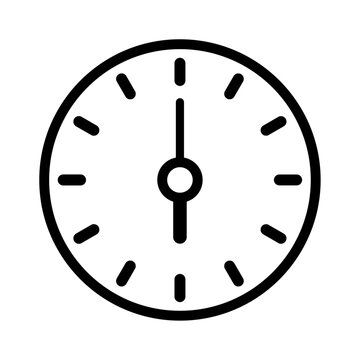Black and White Flat Analog Clock Icon Showing 6 PM
