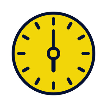 Flat Yellow and Navy Analog Clock Icon Showing 6 PM
