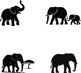 African Elephant Silhouettes Family, Wildlife, Nature Icons