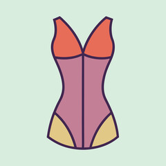 Colorful One Piece Swimsuit Illustration in Pink, Orange, and Beige Tones