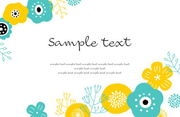 北欧風ボタニカルフレームベクターイラスト グリーン×黄色