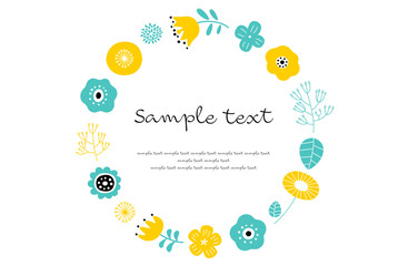 北欧風ボタニカルフレームベクターイラスト グリーン×黄色