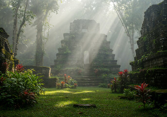 Ancient Ruins Overgrown with Jungle, Mystical Sunlight