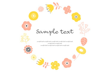 北欧風ボタニカルフレームベクターイラスト ピンク×黄色