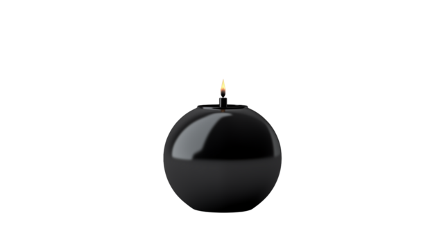 Luminous flame flickers atop a sleek, black spherical bomb Isolated on transparent Background 