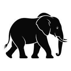 Obraz premium Black Silhouette Elephant Walking on White Background