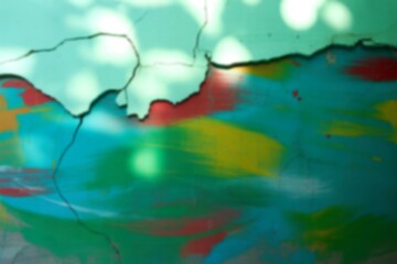 Cracked wall with abstract painted layers