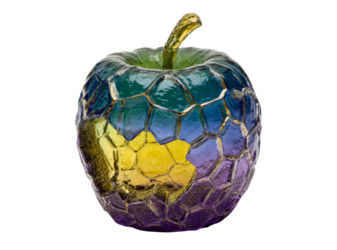 Multicolored cracked glass apple abstract art, Isolated On Transparent Background, Cut Out