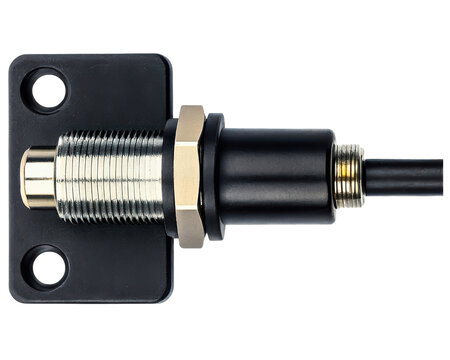 Industrial photoelectric proximity sensor with a cable on a transparent background