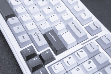 Minimalist photographic keyboard close-up input device for tech websites office imagery or hardware...