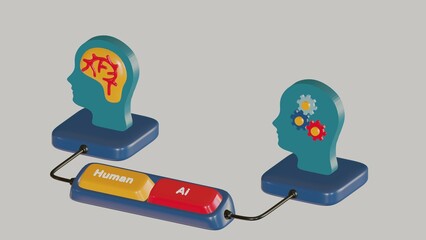 The comparison between Human and Ai, Human and Ai in 3D concept