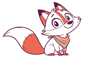 Cartoon fox with bandana sits, showcasing adorable illustration for children's media