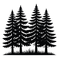 Obraz premium Silhouette of Four Pine Trees and Grass on White Background
