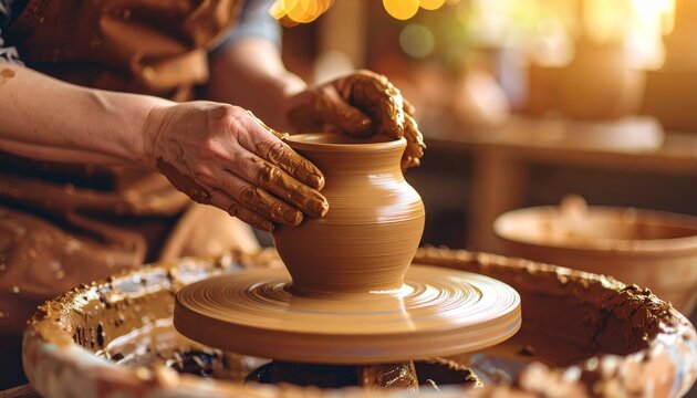 Artisan Potter Shaping Clay on a Wheel - Powered by Adobe