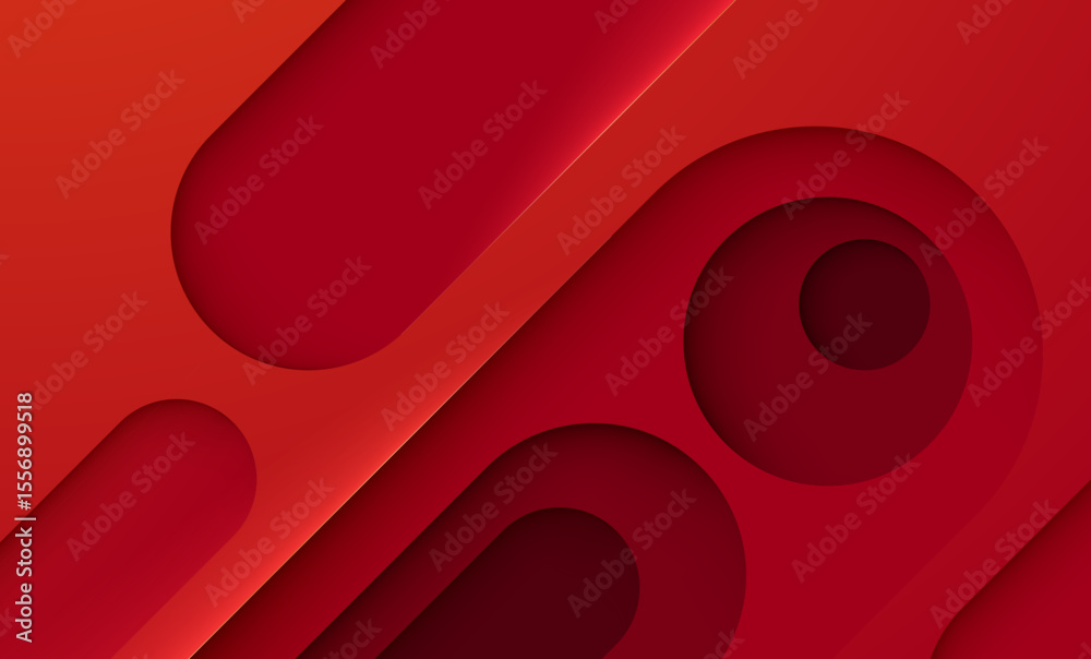 Poster red abstract background with smooth waves and circular patterns