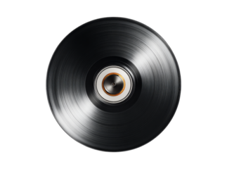 Black vinyl record close up studio shot isolated, Isolated On Transparent Background, Cut Out